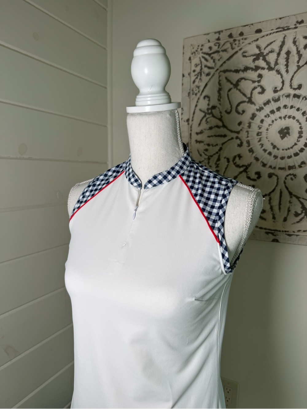 Lady Hagen Sleeveless Golf Polo Top XS Americana Gingham Quarter Zip Performance
